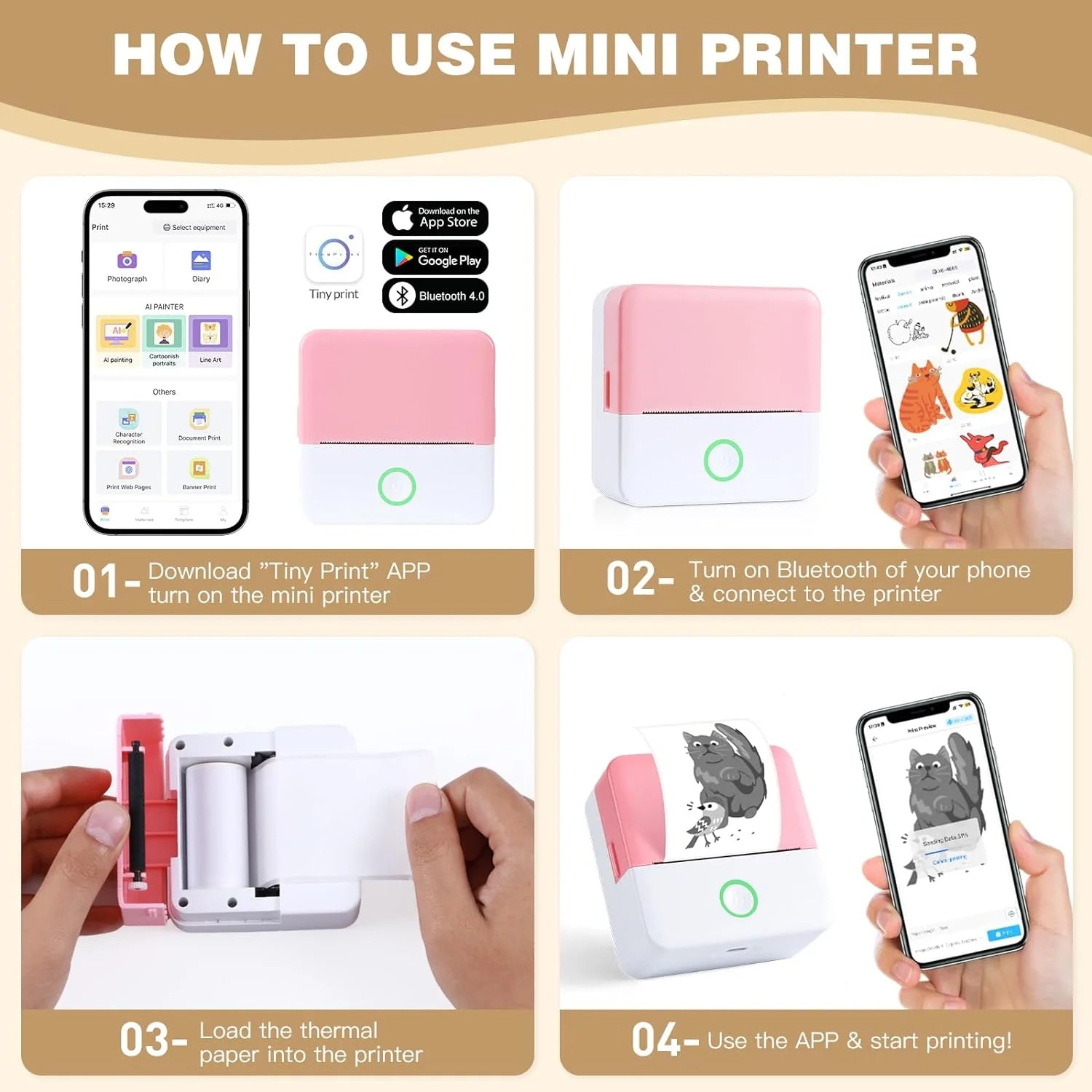 SLOK Print Pods Mini Printer with 10 Rolls Printing Paper, Thermal Inkless Sticker Maker for Notes and DIY, Compatible with Ios & Android, Purple