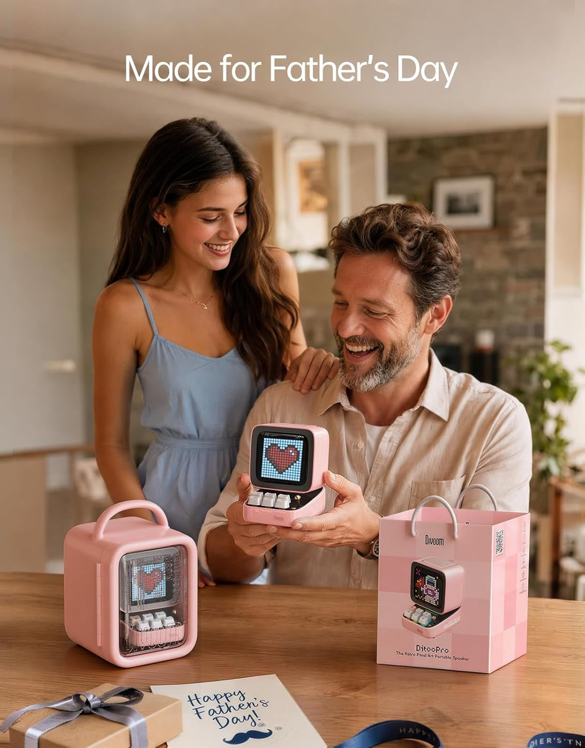 Ditoo Retro Pixel Art Game Bluetooth Speaker with 16X16 LED App Controlled Front Screen (Pink)