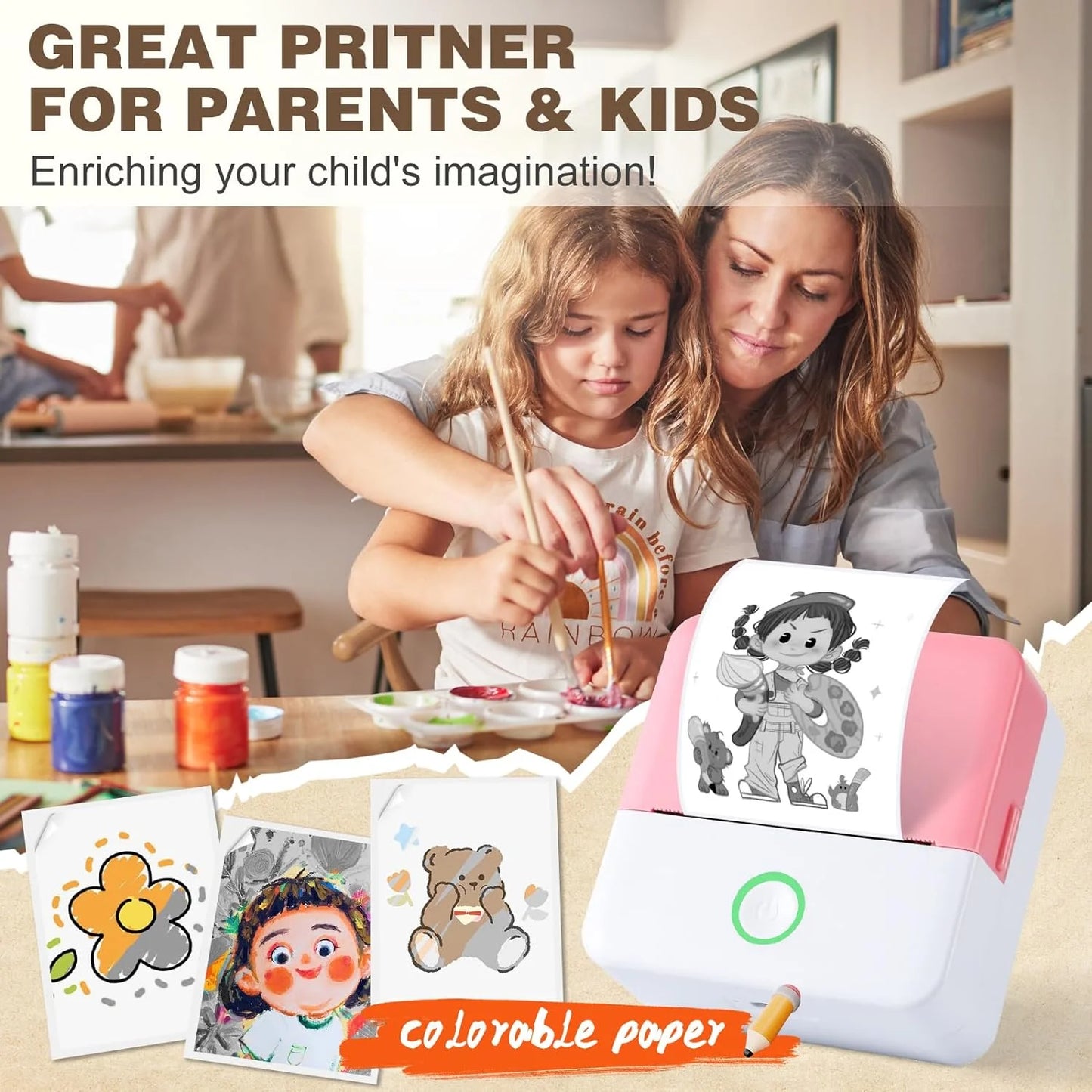 SLOK Print Pods Mini Printer with 10 Rolls Printing Paper, Thermal Inkless Sticker Maker for Notes and DIY, Compatible with Ios & Android, Purple